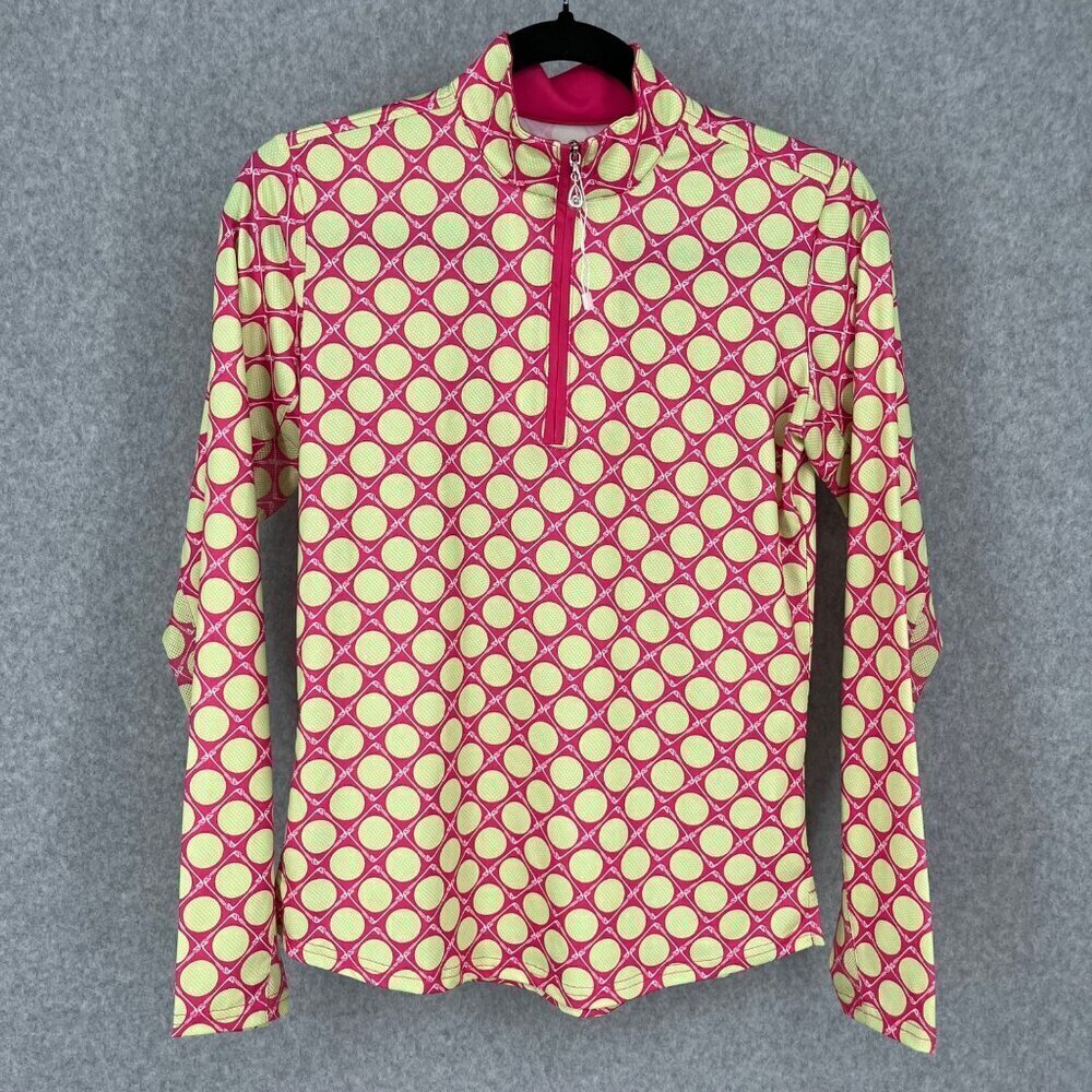 SanSoleil Womens Quarter Zip Long Sleeve Top Size XS Pink Golf Club Ball 50 UPF